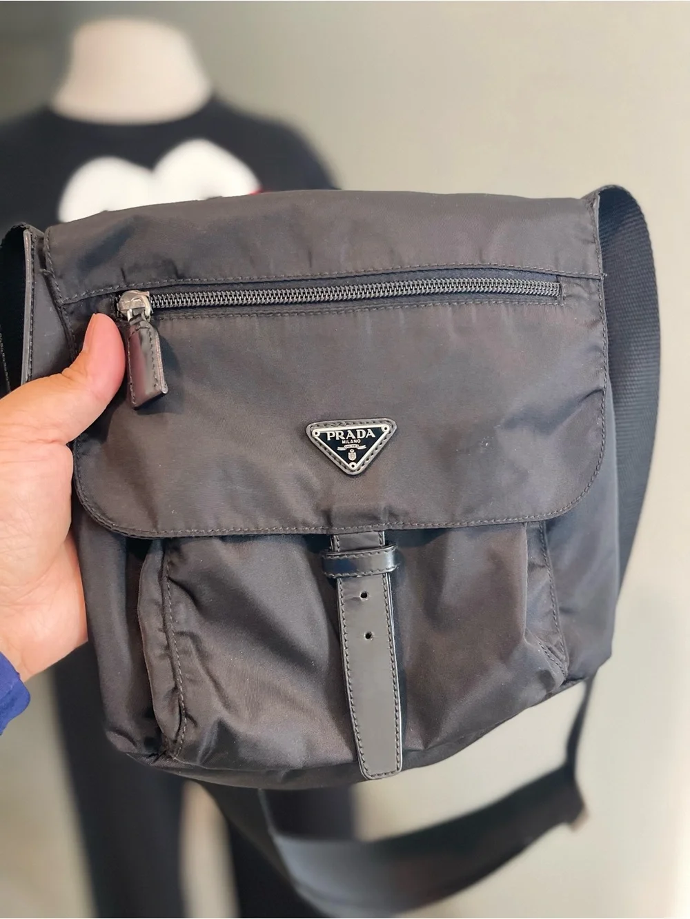 Prada Tessuto Black Nylon Messenger Crossbody Bag